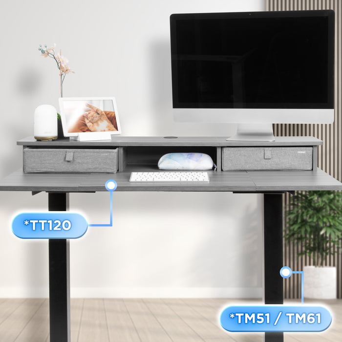 Duronic DD3 GY Planche de 120 cm avec 2 Tiroirs pour Bureau | Compatible avec Plateaux TT120 TT140 TT160 de Duronic | Structure réglable en Hauteur Vendue séparément TM51 ou TM61 | Gris | MDF
