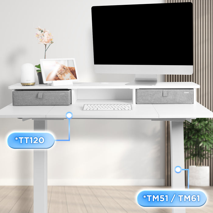 Duronic DD3 WE Planche de 120 cm avec 2 Tiroirs pour Bureau | Compatible avec Plateaux TT120 TT140 TT160 de Duronic | Structure réglable en Hauteur Vendue séparément TM51 ou TM61 | Blanc | MDF