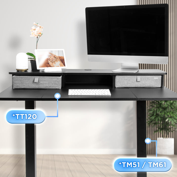 Duronic DD3 BK Planche de 120 cm avec 2 Tiroirs pour Bureau | Compatible avec Plateaux TT120 TT140 TT160 de Duronic | Structure réglable en Hauteur Vendue séparément TM51 ou TM61 | Noir | MDF