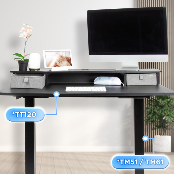 Duronic DD2 BK Planche de 120 cm avec 2 Tiroirs pour Bureau | Compatible avec Plateaux TT120 TT140 TT160 de Duronic | Structure réglable en Hauteur Vendue séparément TM51 ou TM61 | Noir | MDF