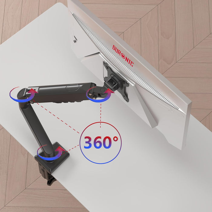 Duronic DM6A1 Bras pour Ecran d’Ordinateur Support pour Moniteur d’écran de 13 à 32 Pouces VESA 75 100 Charge maximale de 9 kg Rotation 360° Bras avec Ressort à gaz