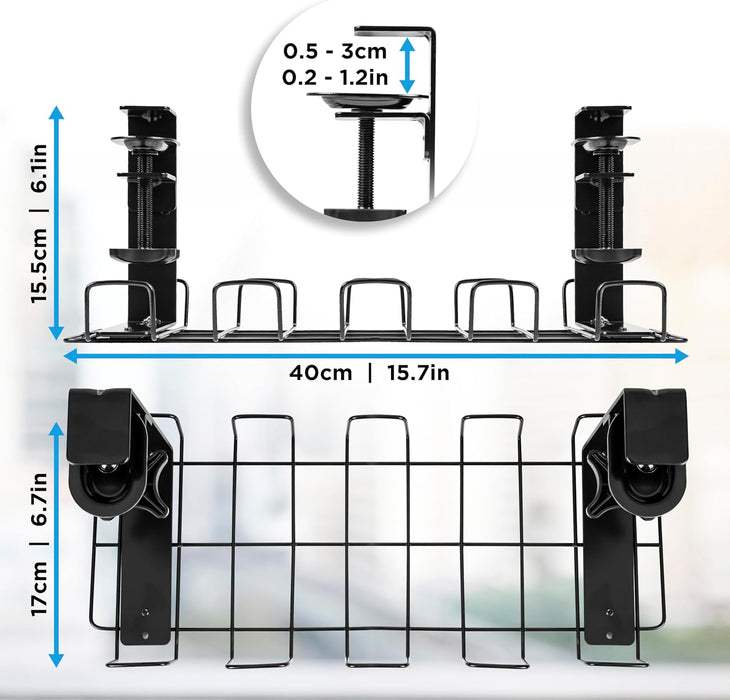 Duronic CMH2 Support de Gestion des Câbles à placer sous un Bureau Tiroir pour rangement et organisation des câbles et fils pour Installation Bureautique