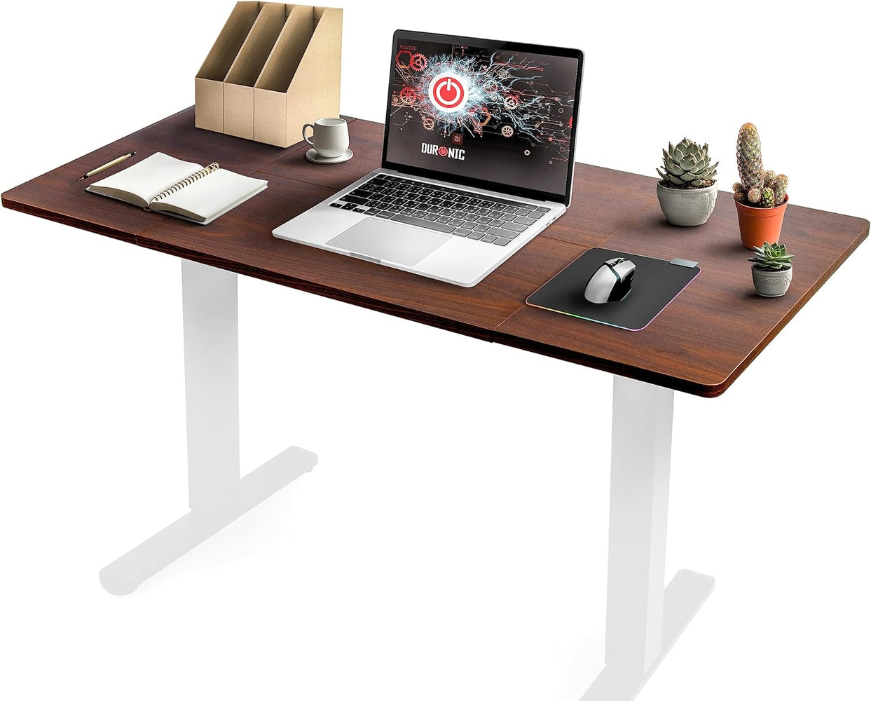 Duronic TT160 WT Plateau pour Bureau Assis Debout de 160 cm | Structure réglable en Hauteur Vendue séparément TM51 ou TM61 | Effet Bois de Noyer