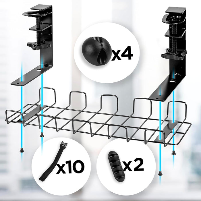 Duronic CMH2 Support de Gestion des Câbles à placer sous un Bureau Tiroir pour rangement et organisation des câbles et fils pour Installation Bureautique