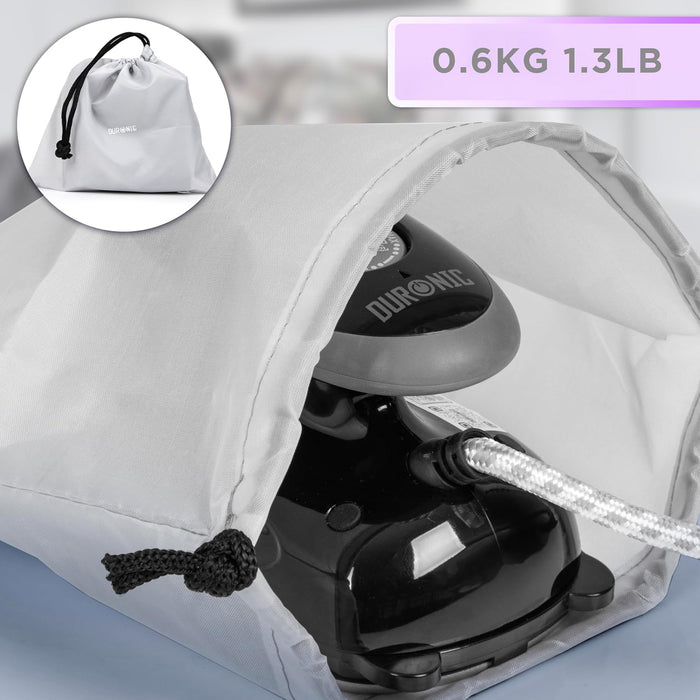 Duronic SI2 BK Fer à Repasser à Vapeur de Voyage 375W Léger et Compact 762g Semelle antiadhésive Réservoir de 50 ml avec Brosse et Pochette de Transport