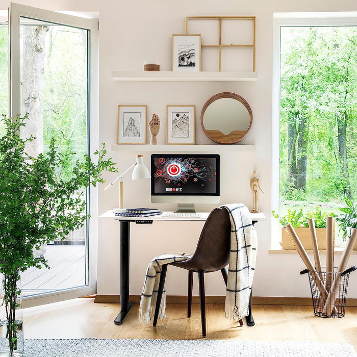 Duronic TM61 BK Structure de Bureau Assis-Debout électrique | Hauteur Ajustable de 72 à 120 cm | Charge maximale de 80 kg | Plateau de 120 140 ou 160 cm Vendu séparément | Ports USB et USB-C
