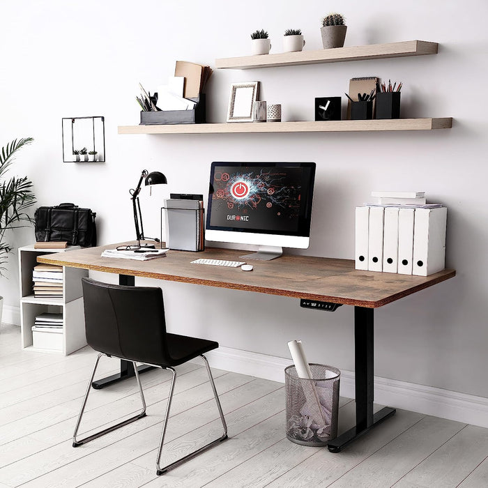 Duronic TM61 BK Structure de Bureau Assis-Debout électrique | Hauteur Ajustable de 72 à 120 cm | Charge maximale de 80 kg | Plateau de 120 140 ou 160 cm Vendu séparément | Ports USB et USB-C