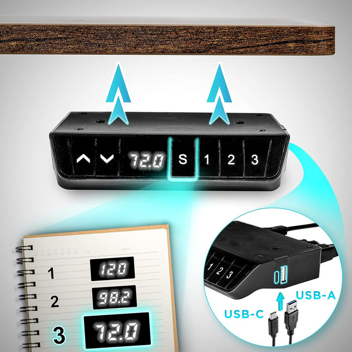 Duronic TM51 WE Structure de Bureau Assis-Debout électrique | Hauteur Ajustable de 72 à 118 cm | Charge maximale de 70 kg | Plateau de 120 140 ou 160 cm vendu séparément | Ports USB et USB-C