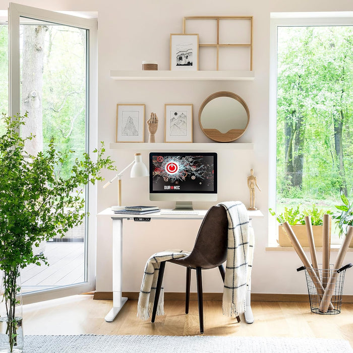 Duronic TM51 WE Structure de Bureau Assis-Debout électrique | Hauteur Ajustable de 72 à 118 cm | Charge maximale de 70 kg | Plateau de 120 140 ou 160 cm vendu séparément | Ports USB et USB-C