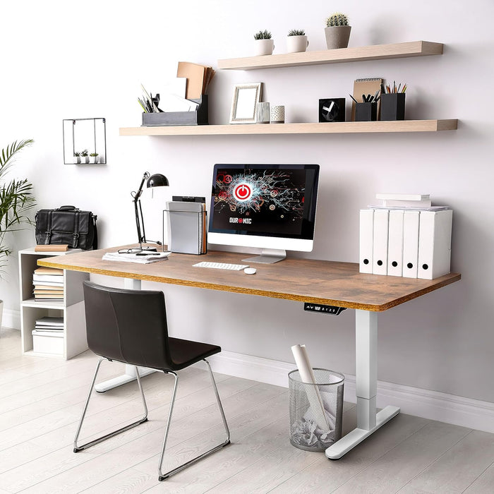Duronic TM61 WE Structure de Bureau Assis-Debout électrique | Hauteur Ajustable de 72 à 120 cm | Charge maximale de 80 kg | Plateau de 120 140 ou 160 cm vendu séparément | Ports USB et USB-C