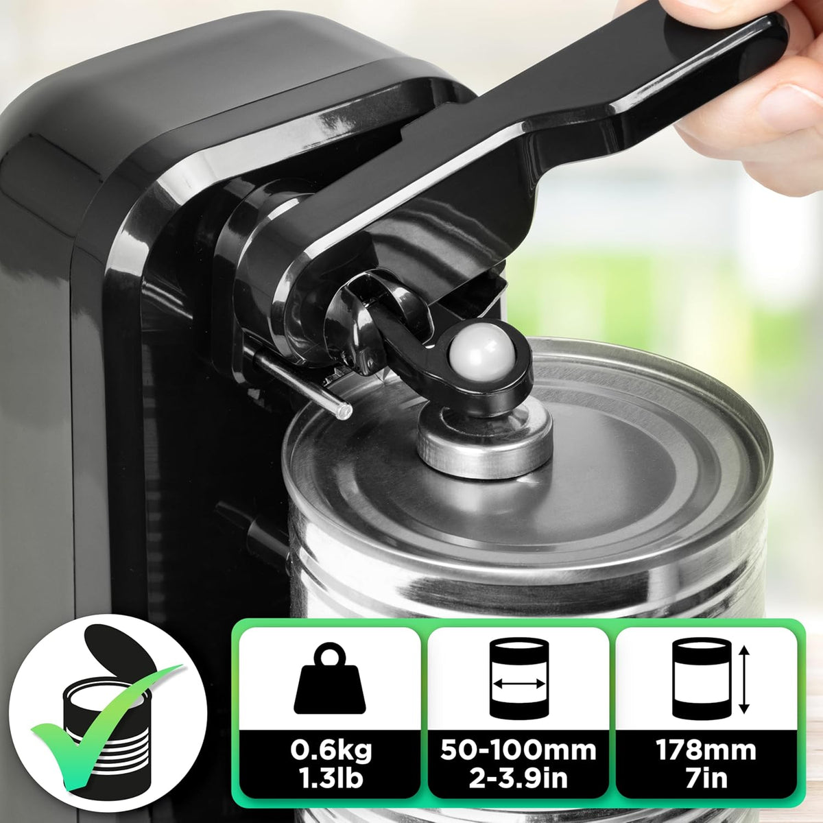 Duronic CO40 BK montrant son ouverture facile pour les boîtes de 50 à 100 mm.