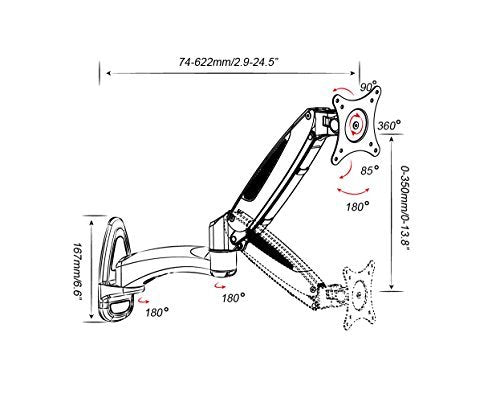 Duronic DM65W1X2 Support Mural d'écran PC | Mécanisme à gaz | Ajustements à la volée | Compatibilité avec moniteurs VESA 75/100 | Revêtement en Chrome | Fixation au Mur | Passe câbles Inclus
