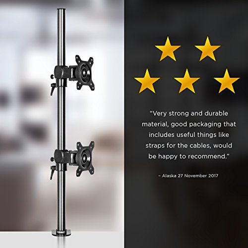 Duronic DM35V2X1 Support Vertical pour 2 écrans à Pince pour Bureau | Hauteur Ajustable | Inclinable/Pivotable | Compatibilité Universelle avec Moniteur VESA 75/100 | Aluminium | Passe câble Inclus
