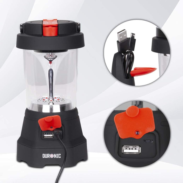 Duronic Hurricane - Lampe Torche Lanterne à Dynamo et USB - Lanterne à 10 LED - Signal d’Urgence Rouge Clignotant - Lampe Torche à 3 LED