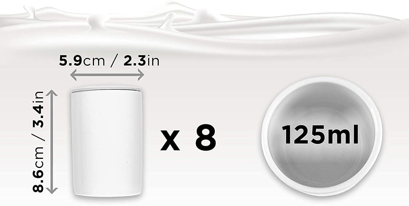 Duronic P8YM2 8 Pots en céramique de 125 ml Compatible avec Yaourtières YM1 et YM2 de Duronic Couvercle hermétique P1YM1 Large pot de 1500 ml également disponible
