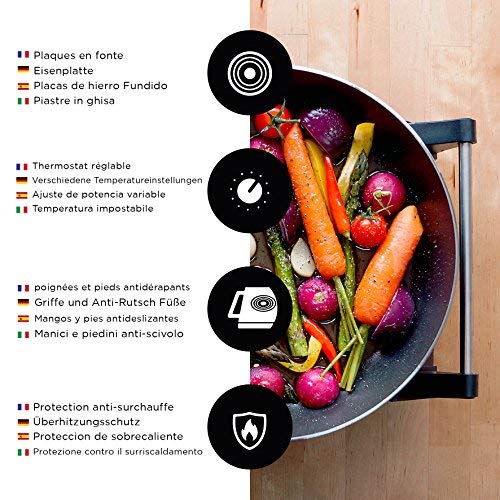 Duronic HP1 SS Plaque de cuisson chauffante électrique avec foyer en fonte de 20 cm | 1500W | Compacte et mobile | Poignées ergonomiques | Thermostat | Cuisinière pour camping, camping-car, caravane