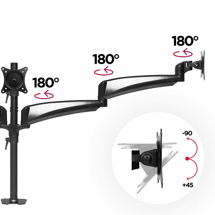 Duronic DM453 Support 3 Ecrans à Pince pour Bureau – Compatibilité VESA 75/100 – Hauteur Ajustable – Rotatif, Inclinable, Pivotable – Passe-câbles Inclus