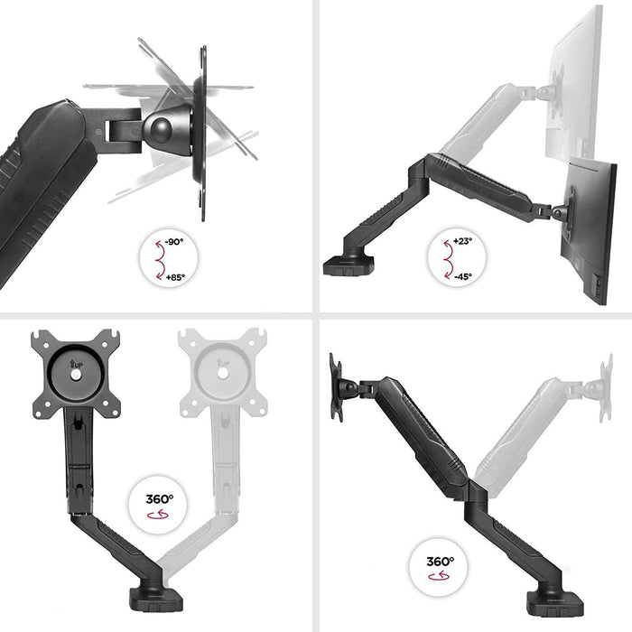 Duronic DMDC5X1 Support d'écran de PC à pince pour Bureau | Mécanisme à gaz | Rotation / Pivot / Inclinaison | Compatibilité VESA 75/100