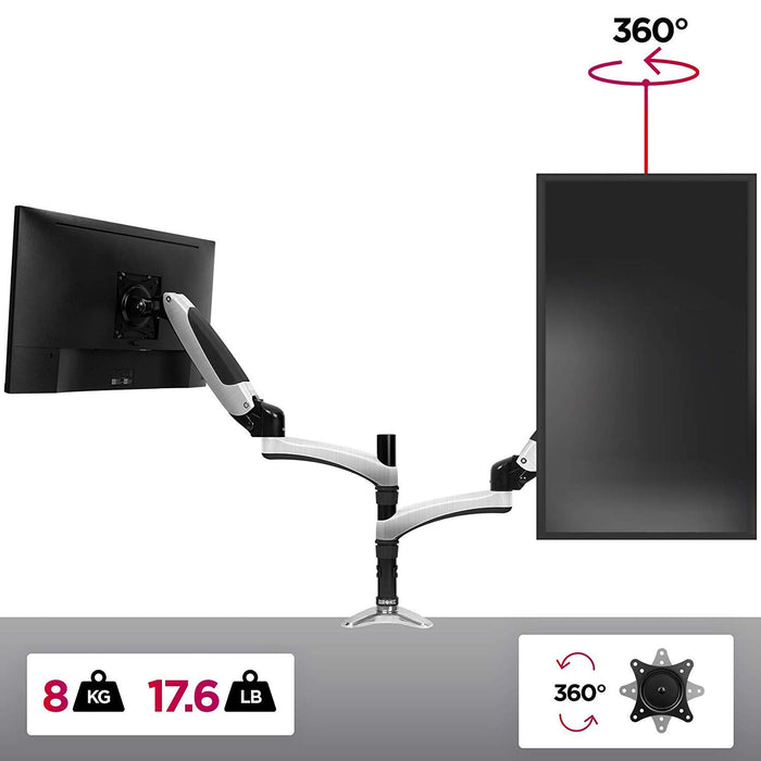 Duronic DM651X2 Support d'écran PC à Pince pour Bureau | Mécanisme à gaz | Ajustement à la volée | Hauteur Ajustable | Compatibilité avec moniteurs VESA 75/100 | 1 Extension | Revêtement en Chrome