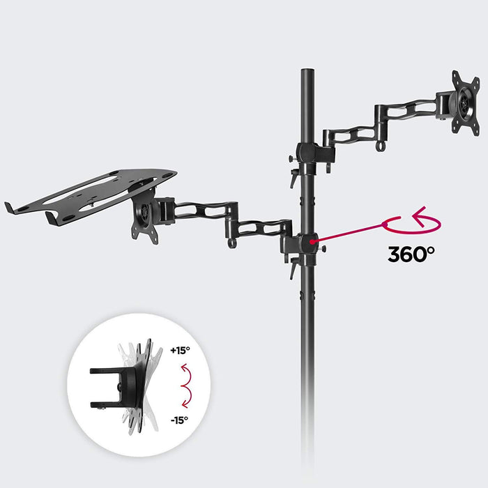 Duronic DM35L1X1 Support de Moniteur et Support d'Ordinateur Portable PC à Pince pour Bureau | Rotatif/Inclinable/Pivotable | Compatibilité Universelle avec Moniteur VESA 75/100