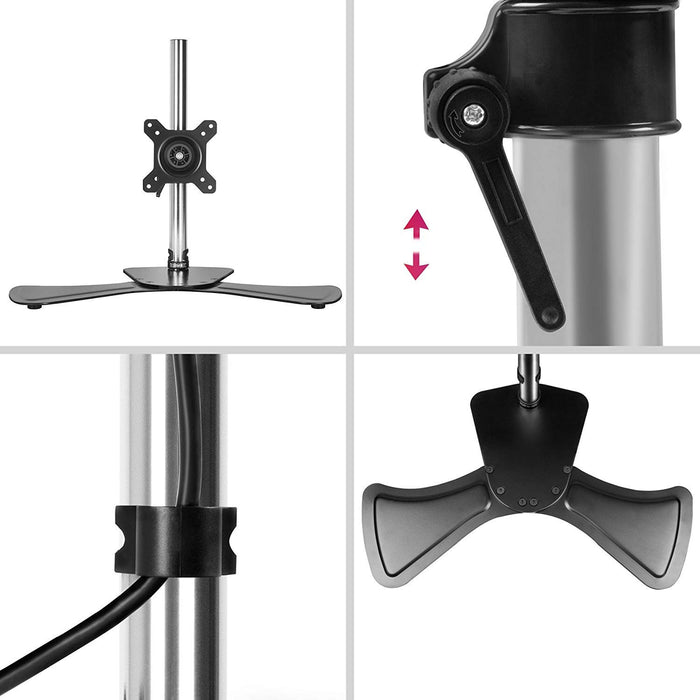 Duronic DM751 Support d'Ecran de PC sur Socle pour Bureau | Hauteur Ajustable | Rotatif et Inclinable | Compatibilité avec Moniteurs VESA 75/100 | Potence et Bras en Aluminium | Socle Inclus