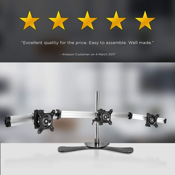 Duronic DM753 Support Triple 3 écrans de PC sur Socle | Hauteur Ajustable | Rotatif et Inclinable | Compatibilité avec Moniteur VESA 75/100 | Potence et Bras en Aluminium | Passe câble Inclus