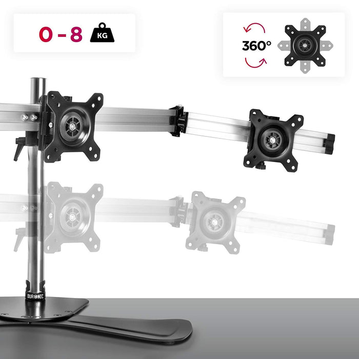 Duronic DM753 Support Triple 3 écrans de PC sur Socle | Hauteur Ajustable | Rotatif et Inclinable | Compatibilité avec Moniteur VESA 75/100 | Potence et Bras en Aluminium | Passe câble Inclus