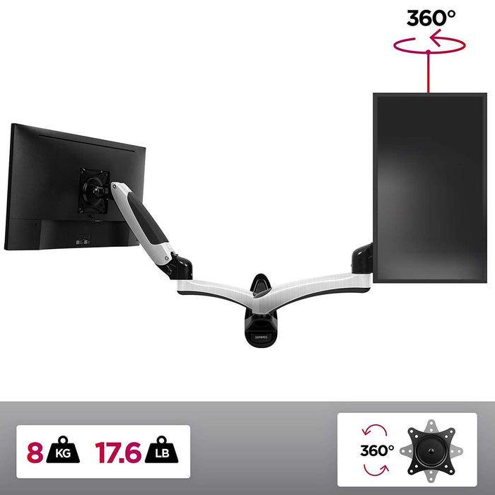Duronic DM65W1X2 Support Mural d'écran PC | Mécanisme à gaz | Ajustements à la volée | Compatibilité avec moniteurs VESA 75/100 | Revêtement en Chrome | Fixation au Mur | Passe câbles Inclus