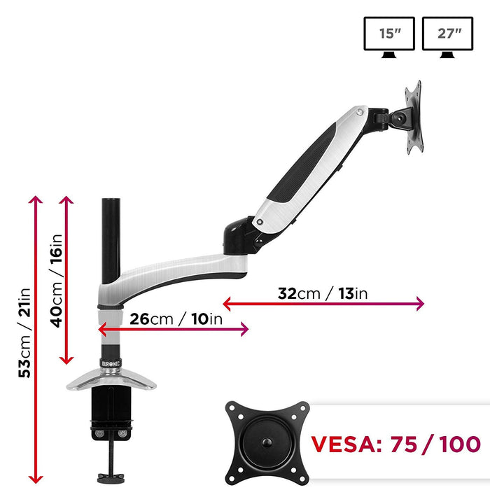 Duronic DM651X2 Support d'écran PC à Pince pour Bureau | Mécanisme à gaz | Ajustement à la volée | Hauteur Ajustable | Compatibilité avec moniteurs VESA 75/100 | 1 Extension | Revêtement en Chrome