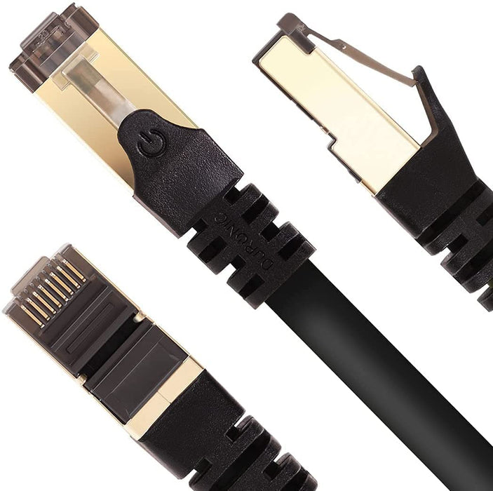 Duronic CAT8 BK Câble Ethernet 3 M Noir | S/FTP paire torsadée écrantée et blindée | Bande passante 2GHz | Transmission des données 40 Gigabits