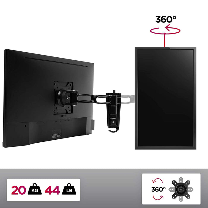 Duronic DM35W1X2 Support Mural pour écran de PC | Hauteur Ajustable | Inclinable/Rotatif | Compatibilité Universelle avec Moniteur dOrdinateur VESA 75/100 | Passe câble Inclus | Installation au Mur
