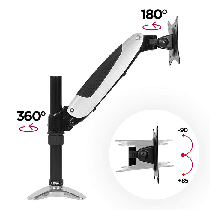 Duronic DM651X1 Support d'écran à pince pour bureau | Mécanisme à gaz | Ajustement à la volée | Hauteur ajustable | Compatibilité avec moniteurs VESA 75/100 | Passe câble inclus | Revêtement en chrome