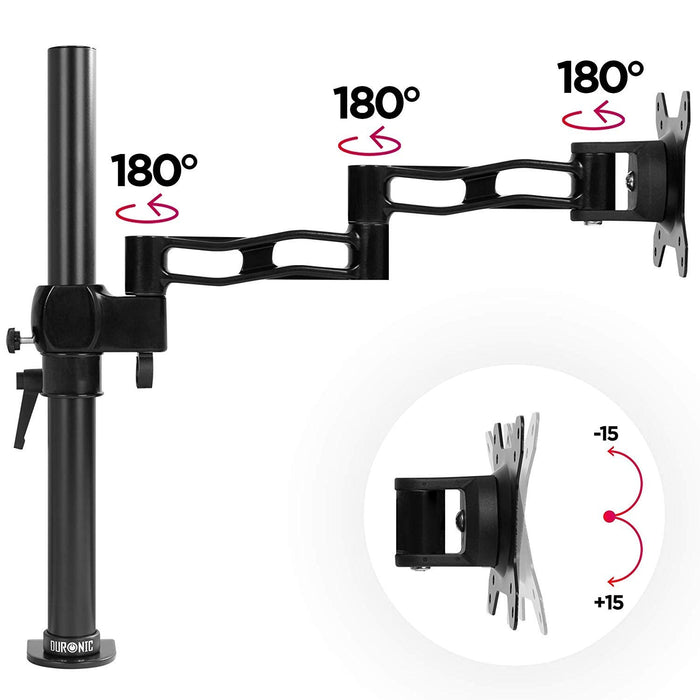 Duronic DM351X3 BK Support d'écran à Pince pour Bureau Noir - Hauteur Ajustable - Rotatif/Inclinable/Pivotable - Compatible avec Moniteur d'Ordinateur LCD/LED VESA 75/100 - 2 Extensions