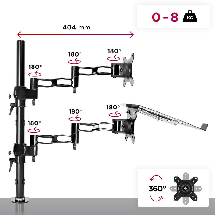 Duronic DM35L1X1 Support de Moniteur et Support d'Ordinateur Portable PC à Pince pour Bureau | Rotatif/Inclinable/Pivotable | Compatibilité Universelle avec Moniteur VESA 75/100