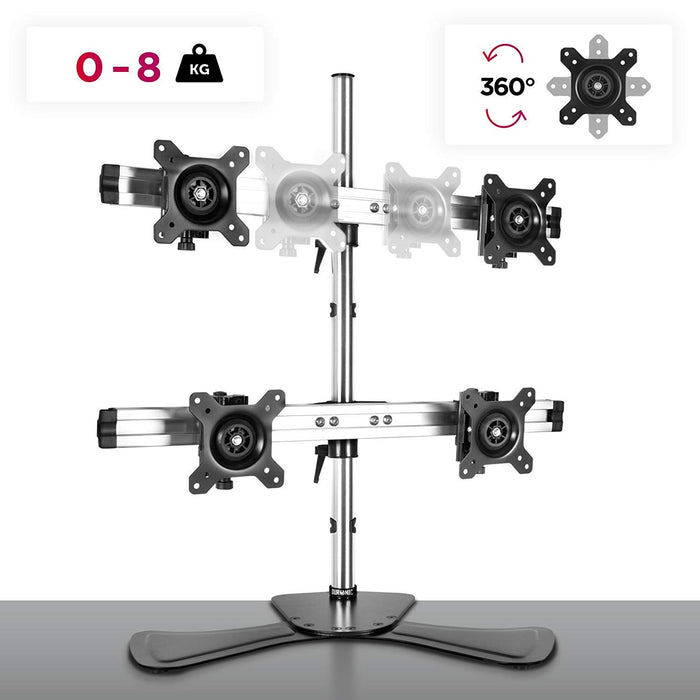 Duronic DM754 Support Quadruple 4 écrans PC sur Socle | Hauteur Ajustable | Rotatif et Inclinable | Compatibilité avec Moniteur VESA 75/100 | Potence et Bras en Aluminium | Passe câbles Inclus