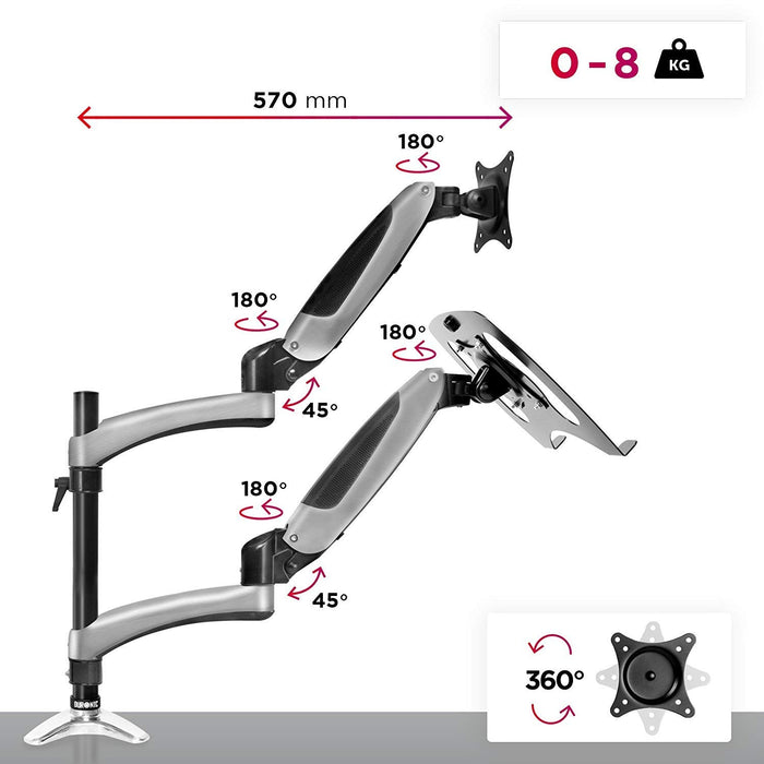 Duronic DM65L1X1 Support de Moniteur et Support d'Ordinateur Portable PC à Pince pour Bureau | Mécanisme à gaz | Ajustements omnidirectionnels à la volée | Compatibilité avec Moniteur VESA 75/100