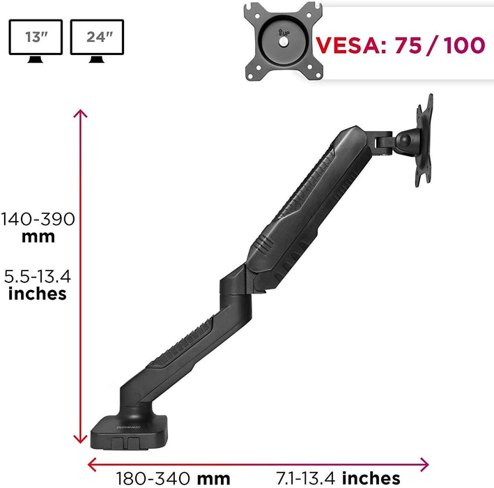 Duronic DMDC5X1 Support d'écran de PC à pince pour Bureau | Mécanisme à gaz | Rotation / Pivot / Inclinaison | Compatibilité VESA 75/100