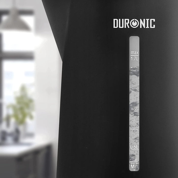 Duronic EK17 BK Bouilloire électrique de 2200W | Design moderne | 1,7 L | Chauffe rapidement | Noir | Base à 360° | Arrêt automatique | Couvercle rabattable