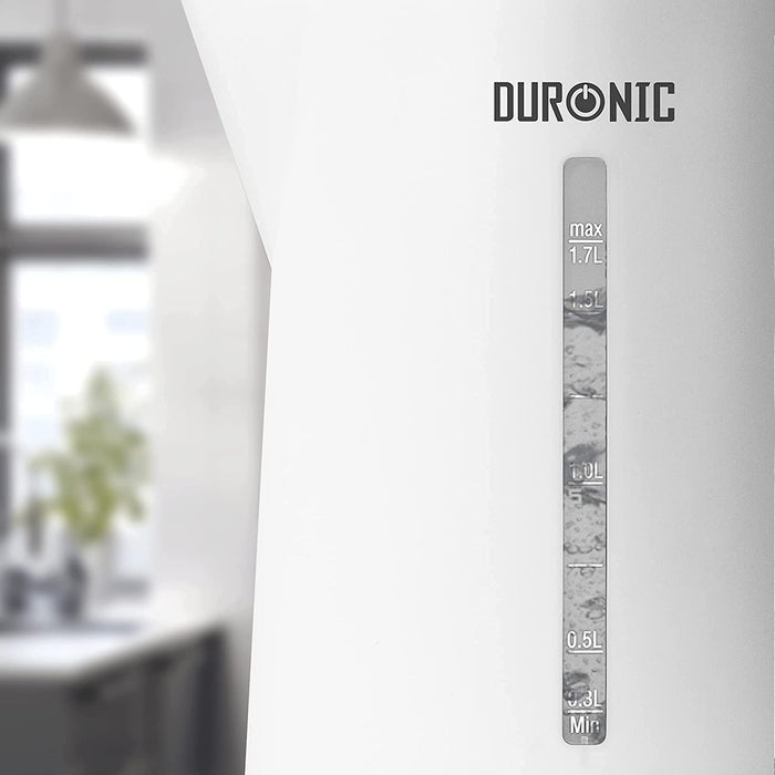 Duronic EK17 WE Bouilloire électrique de 2200W | Design moderne | 1,7 L | Chauffe rapidement | Blanc | Base à 360° | Arrêt automatique | Couvercle rabattable