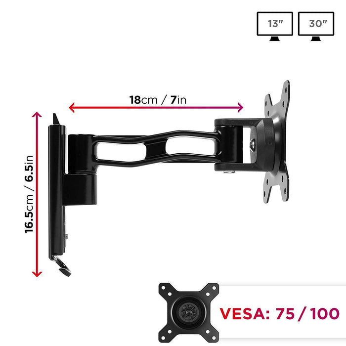 Duronic DM35W1X2 Support Mural pour écran de PC | Hauteur Ajustable | Inclinable/Rotatif | Compatibilité Universelle avec Moniteur dOrdinateur VESA 75/100 | Passe câble Inclus | Installation au Mur
