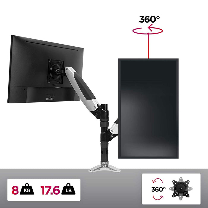 Duronic DM651X1 Support d'écran à pince pour bureau | Mécanisme à gaz | Ajustement à la volée | Hauteur ajustable | Compatibilité avec moniteurs VESA 75/100 | Passe câble inclus | Revêtement en chrome