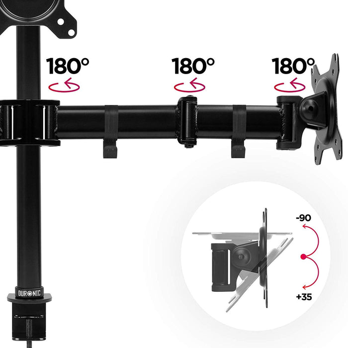 Duronic DM253 Support 3 écrans PC à Pince pour Bureau | Hauteur Ajustable | Rotatif/Inclinable/Pivotable | Compatibilité Universelle avec Moniteur d'Ordinateur LCD/LED VESA 75/100