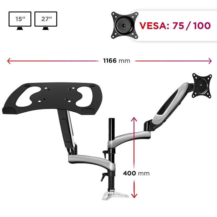 Duronic DM65L1X1 Support de Moniteur et Support d'Ordinateur Portable PC à Pince pour Bureau | Mécanisme à gaz | Ajustements omnidirectionnels à la volée | Compatibilité avec Moniteur VESA 75/100