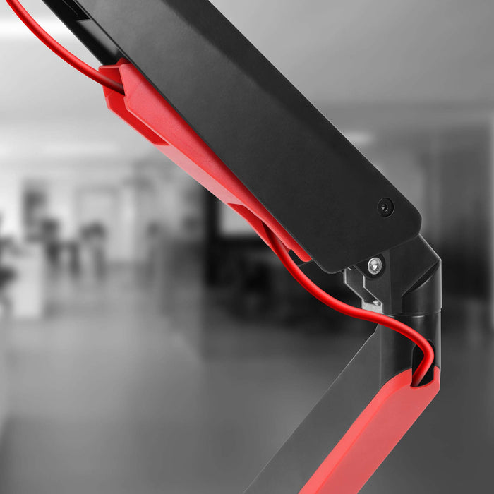 Duronic DMGM5X1 Support de moniteur | 1 écran entre 15 et 32 pouces | Lumière d'ambiance LED rouge | Hauteur ajustable | VESA 75/100 | 8 kg | Bras à gaz | Flexibilité de pivot, rotation et inclinaison