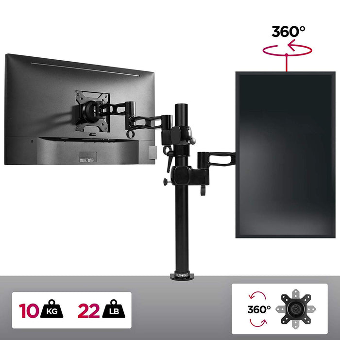 Duronic DM351X3 BK Support d'écran à Pince pour Bureau Noir - Hauteur Ajustable - Rotatif/Inclinable/Pivotable - Compatible avec Moniteur d'Ordinateur LCD/LED VESA 75/100 - 2 Extensions