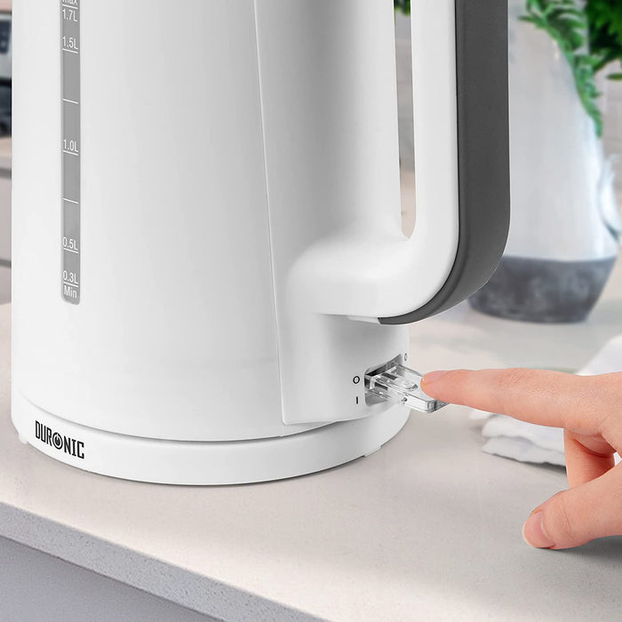 Duronic EK17 WE Bouilloire électrique de 2200W | Design moderne | 1,7 L | Chauffe rapidement | Blanc | Base à 360° | Arrêt automatique | Couvercle rabattable