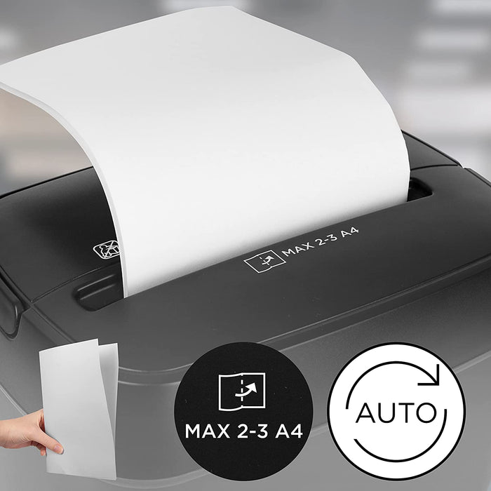 Duronic PS285 Destructeur de Documents 180W pour 3 Feuilles de Papier A4 Pliées en 2 | Micro coupe croisée | Réservoir de 5 L | Retour en arrière | Anti bourrage de Papier | En conformité avec le RGPD