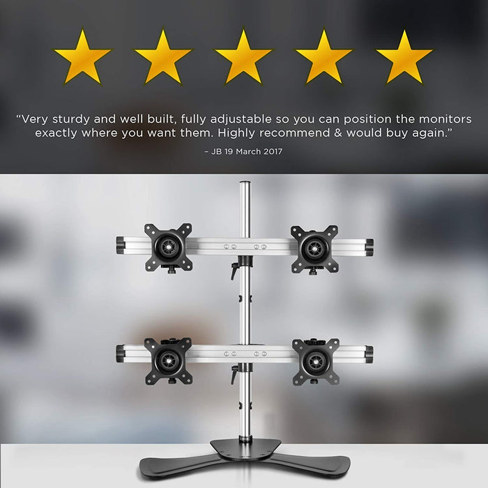 Duronic DM754 Support Quadruple 4 écrans PC sur Socle | Hauteur Ajustable | Rotatif et Inclinable | Compatibilité avec Moniteur VESA 75/100 | Potence et Bras en Aluminium | Passe câbles Inclus