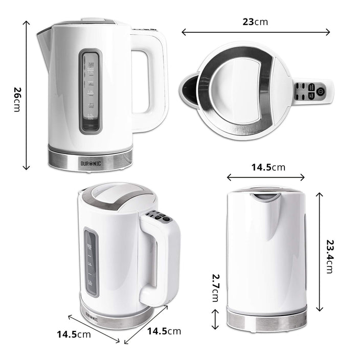 Duronic EK30 WE Bouilloire électrique 1,5L de 3000W Choix de la température 40° 60° 80° 100° Maintien au chaud Chauffe rapidement Thé café soluble chocolat chaud