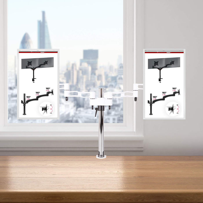 Duronic DM352 WE Support de 2 moniteurs à Pince pour Bureau - Hauteur Ajustable - Rotatif/Inclinable/Pivotable - Compatible avec moniteurs LCD/LED VESA 75/100 - Potence et Bras en Aluminium